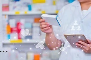 Pharmacist consulting patient